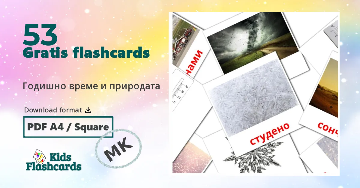 Годишно време и природата makedonsk ordforråd billedkort for børn