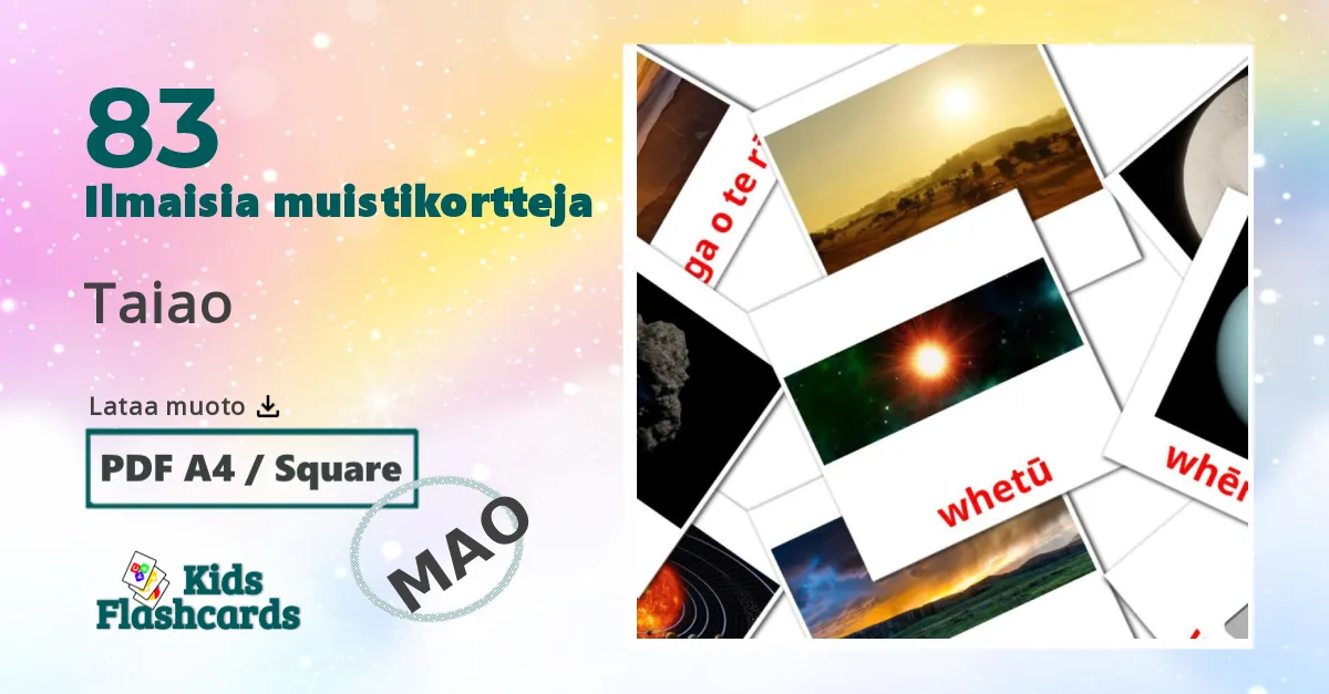 Taiao – lasten kuvakortit maoriksi sanastoon