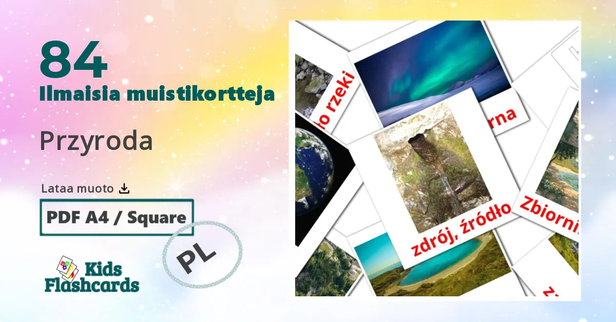 Przyroda – lasten kuvakortit puolanksi sanastoon