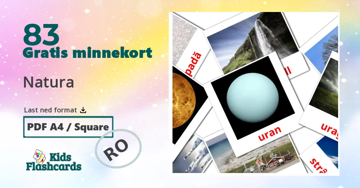 Natura bildekort for barn på rumensk