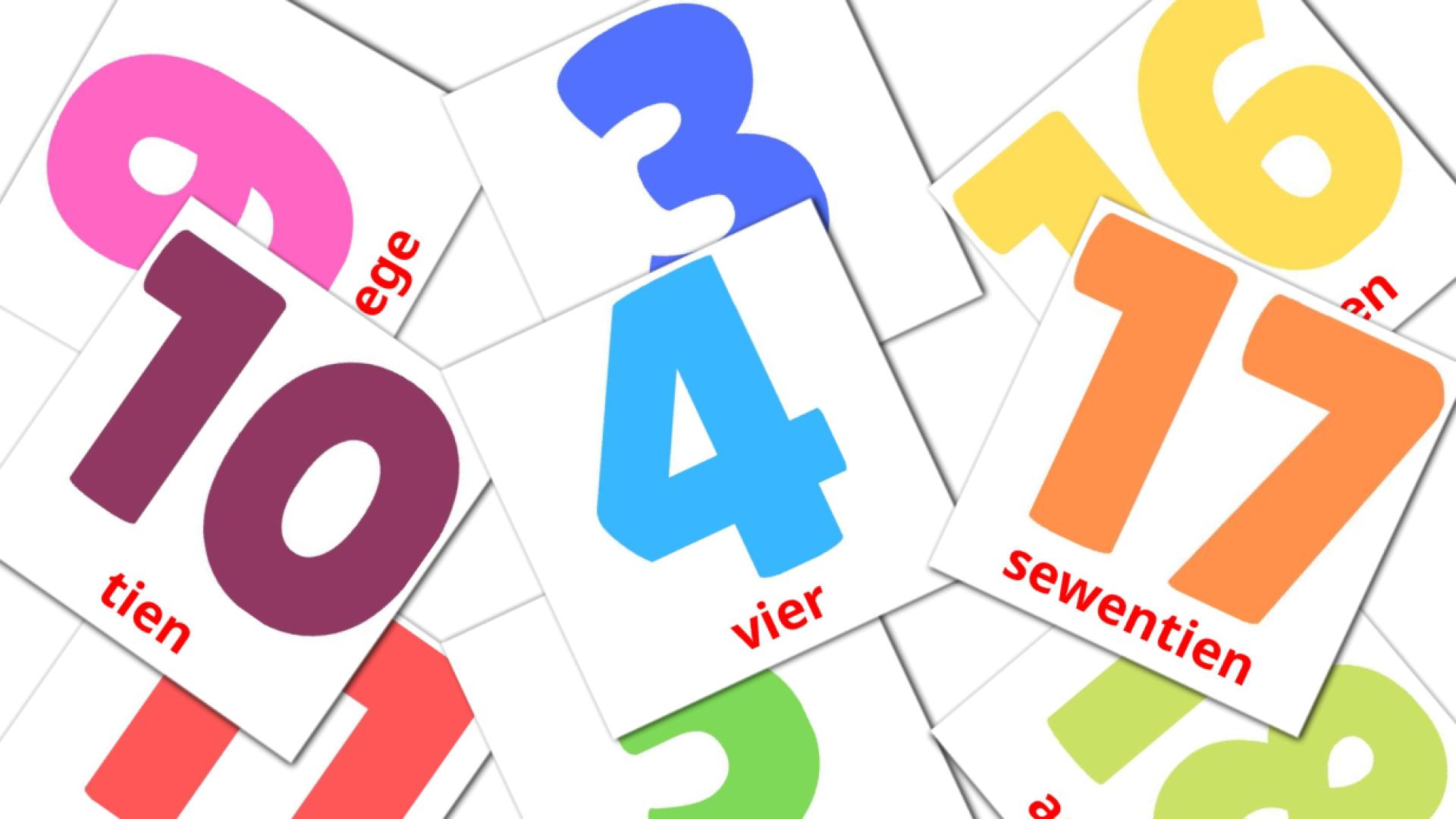 Numbers (1-20) - afrikaans vocabulary cards