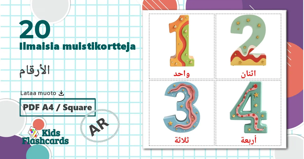 Numerot (1-20) - arabic sanastokortit