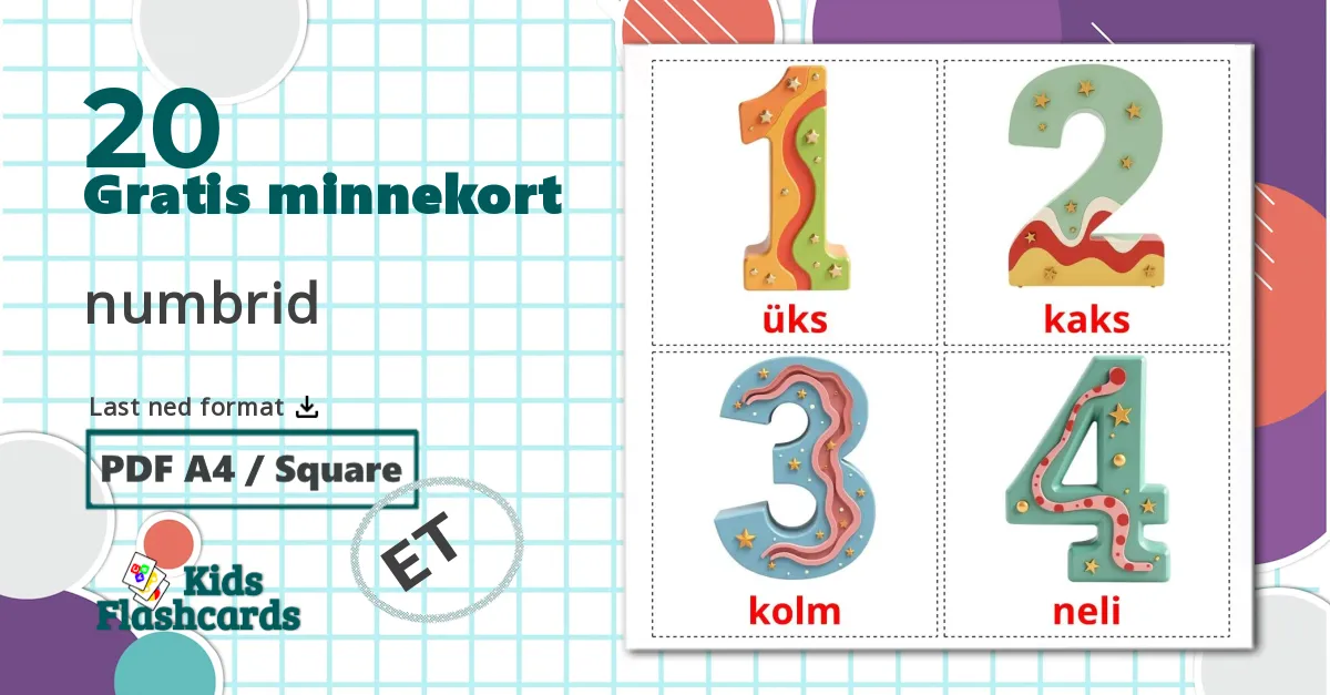 20 numbrid bildekort