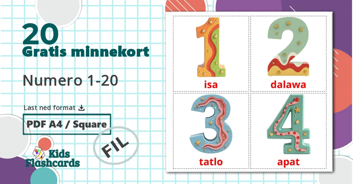 20 Numero 1-20 bildekort