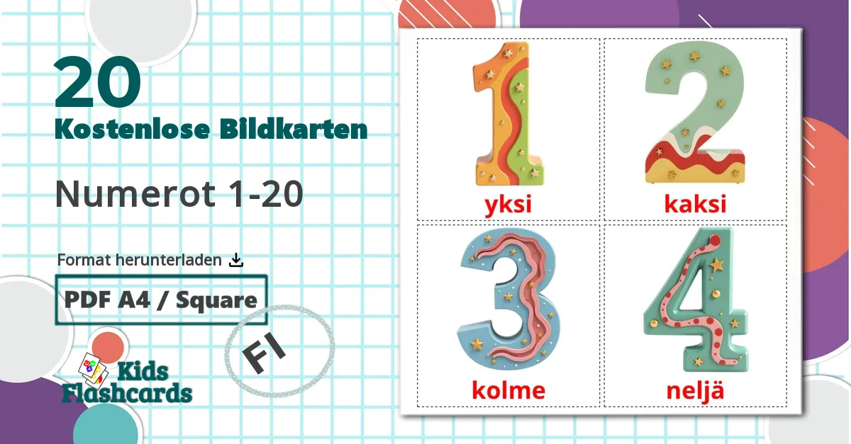 20 Bildkarten für Numerot 1-20