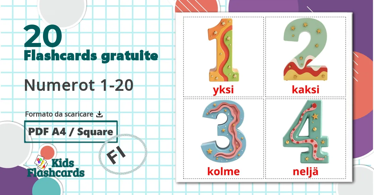 20 flashcards di Numerot 1-20