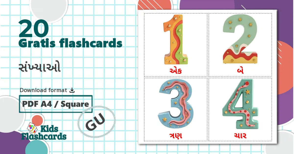 20 સંખ્યાઓ billedkort for børn