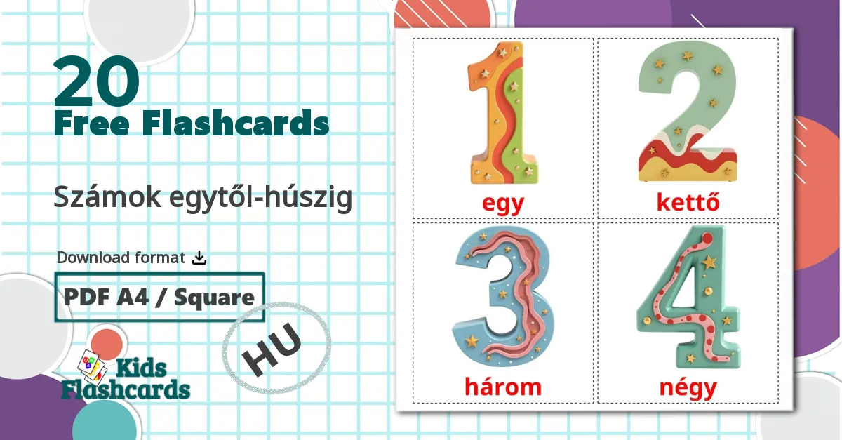 20 Számok egytől-húszig flashcards