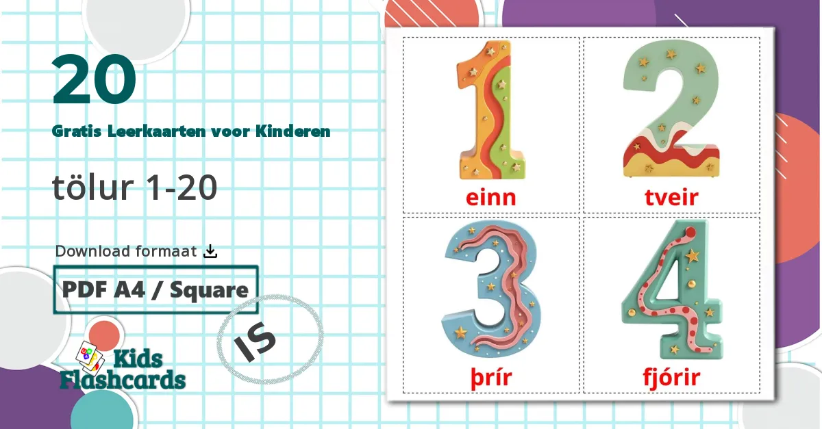 20 Getallen(1-20) Leerkaarten voor kinderen