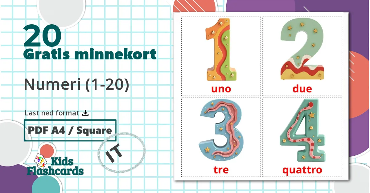 20 Numeri (1-20) bildekort