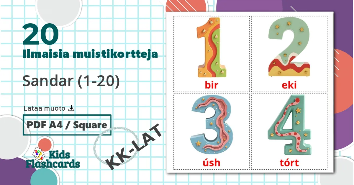 20 Sandar (1-20) lasten kuvakortit