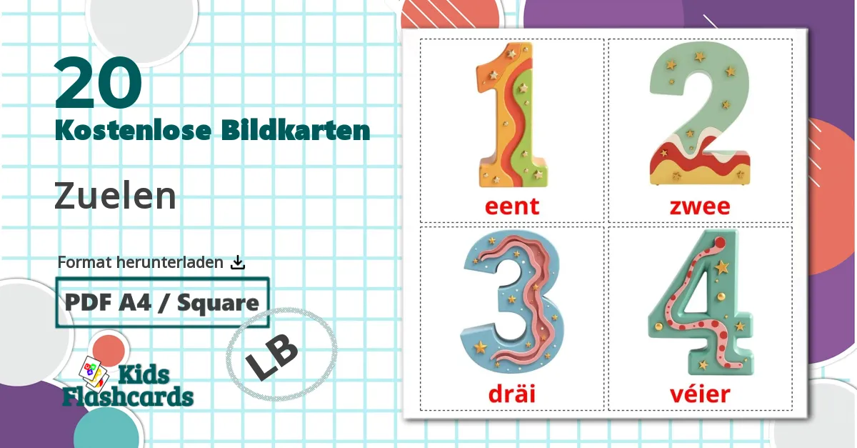 20 Bildkarten für Zahlen (1-20)