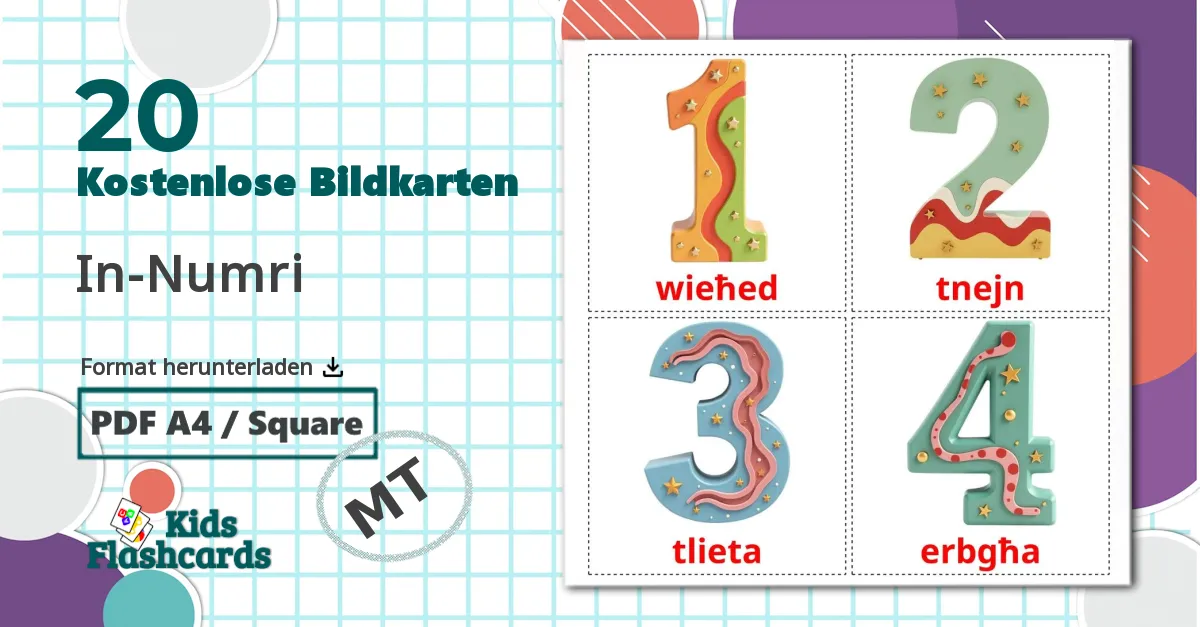 20 Bildkarten für Zahlen (1-20)