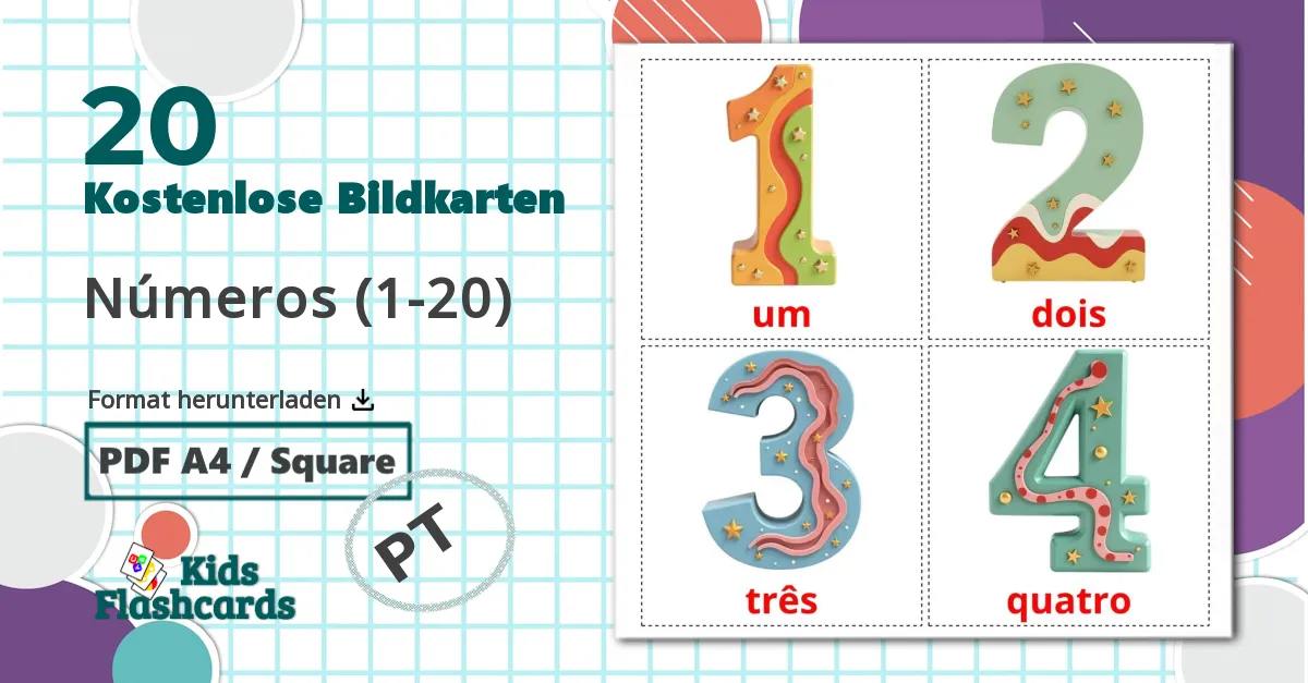 20 Bildkarten für Zahlen (1-20)