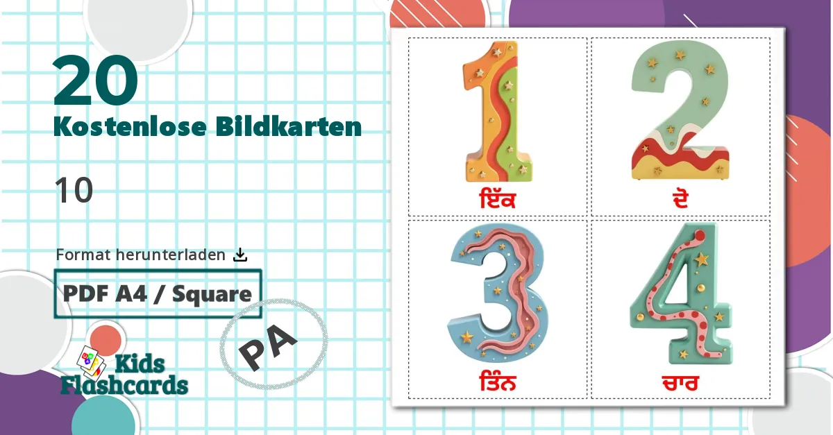 20 tarjetas didacticas de Zahlen (1-20)