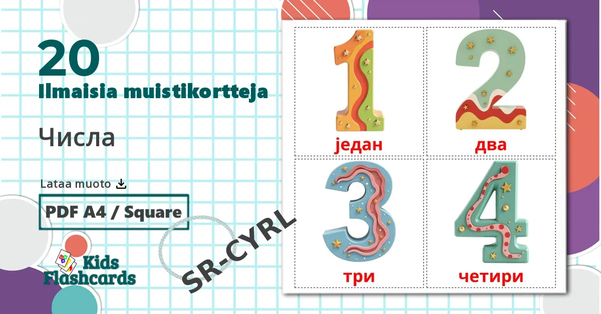 20 Числа lasten kuvakortit
