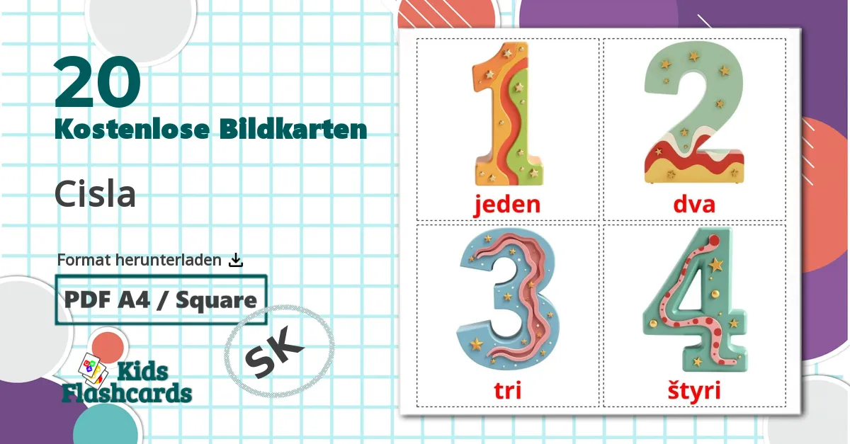 20 Bildkarten für Zahlen (1-20)