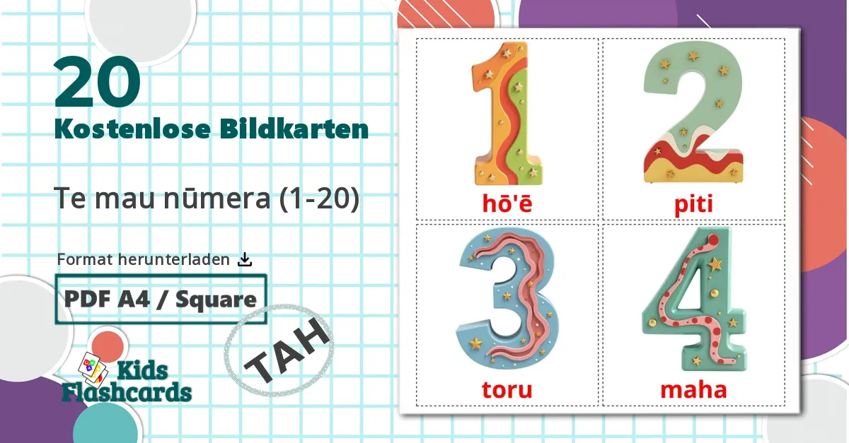 20 Bildkarten für Te mau nūmera (1-20)