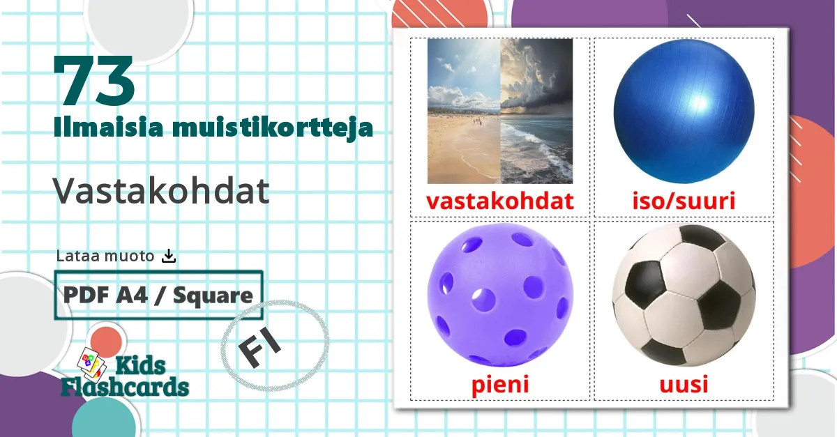 73 Vastakohdat lasten kuvakortit