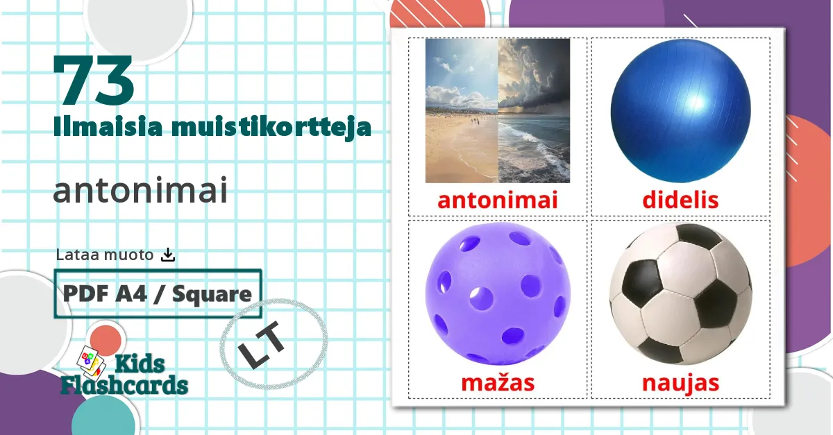 73 antonimai lasten kuvakortit