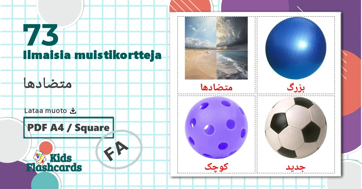 73 Vastakohdat lasten kuvakortit