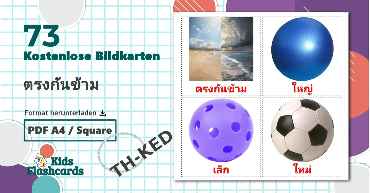 73 Bildkarten für ตรงกันข้าม