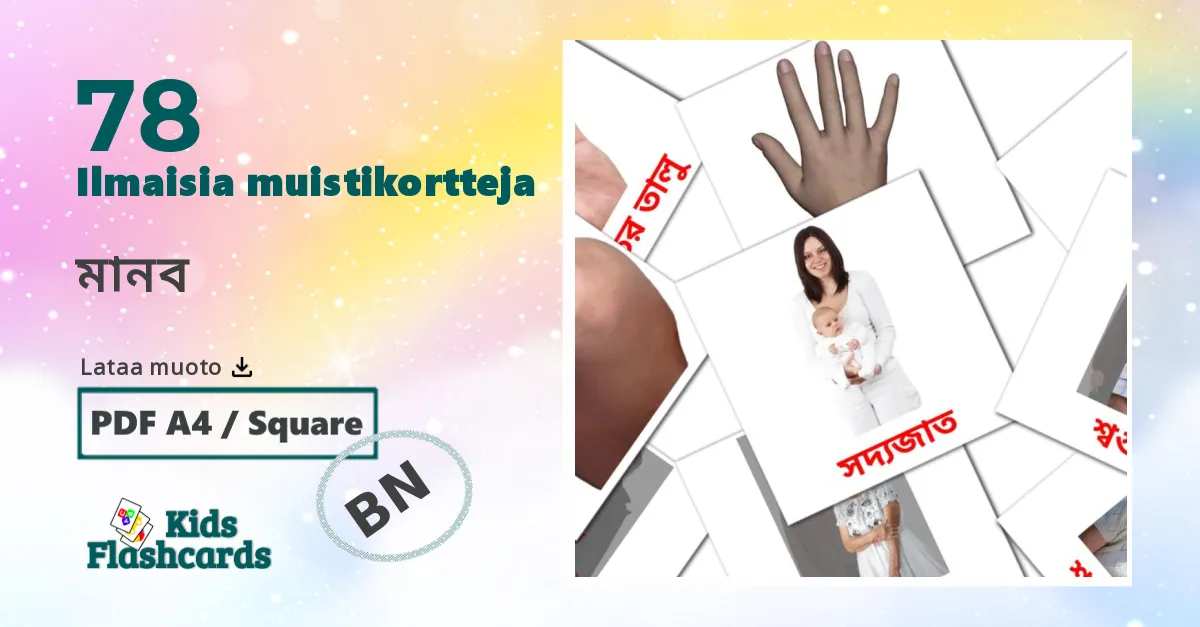 মানব – lasten kuvakortit bengaliksi sanastoon