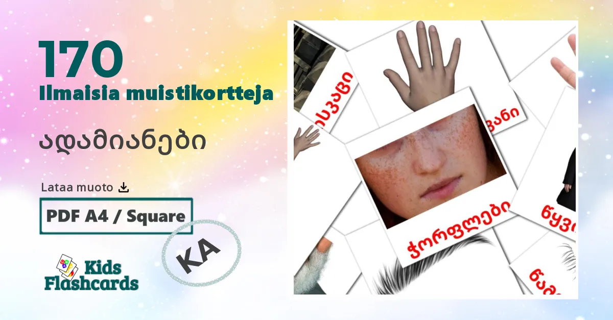 ადამიანები – lasten kuvakortit georgialaiseksi sanastoon
