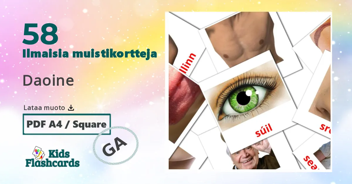 Daoine – lasten kuvakortit irlantilaiseksi sanastoon
