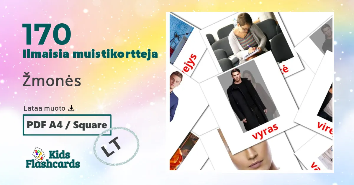 Žmonės – lasten kuvakortit liettuanksi sanastoon