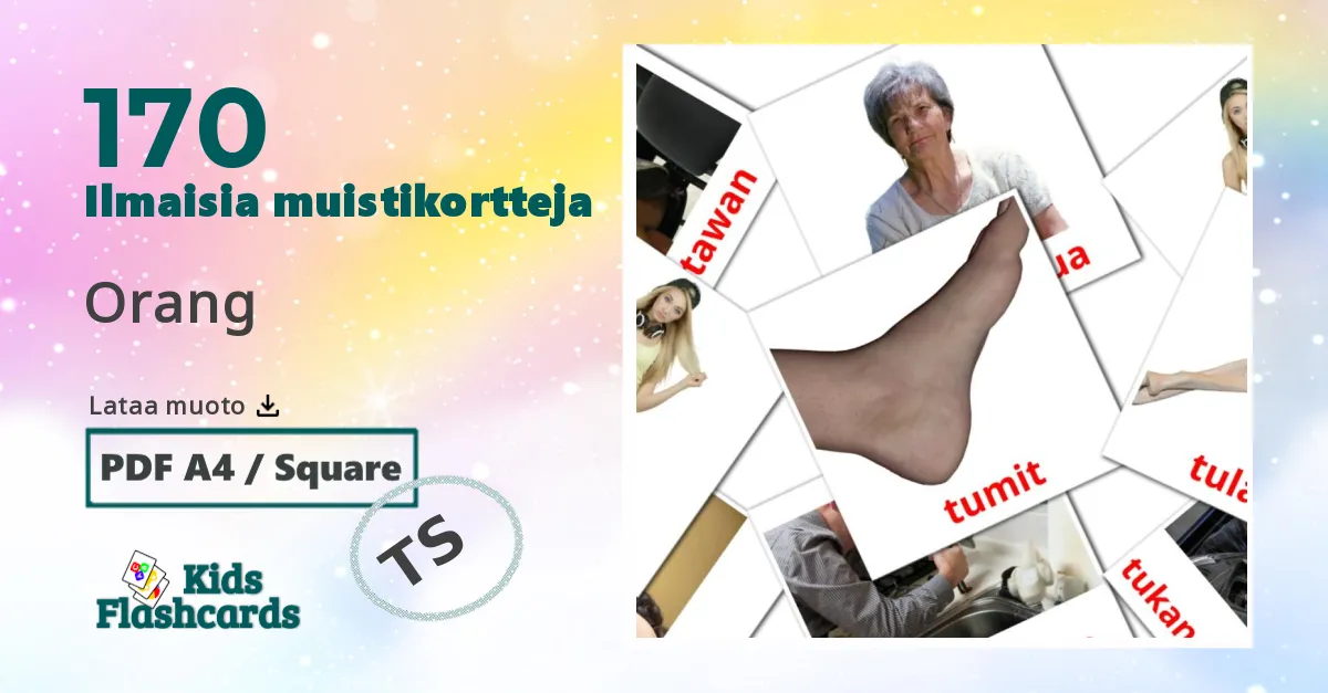 Orang – lasten kuvakortit malaijiksi sanastoon
