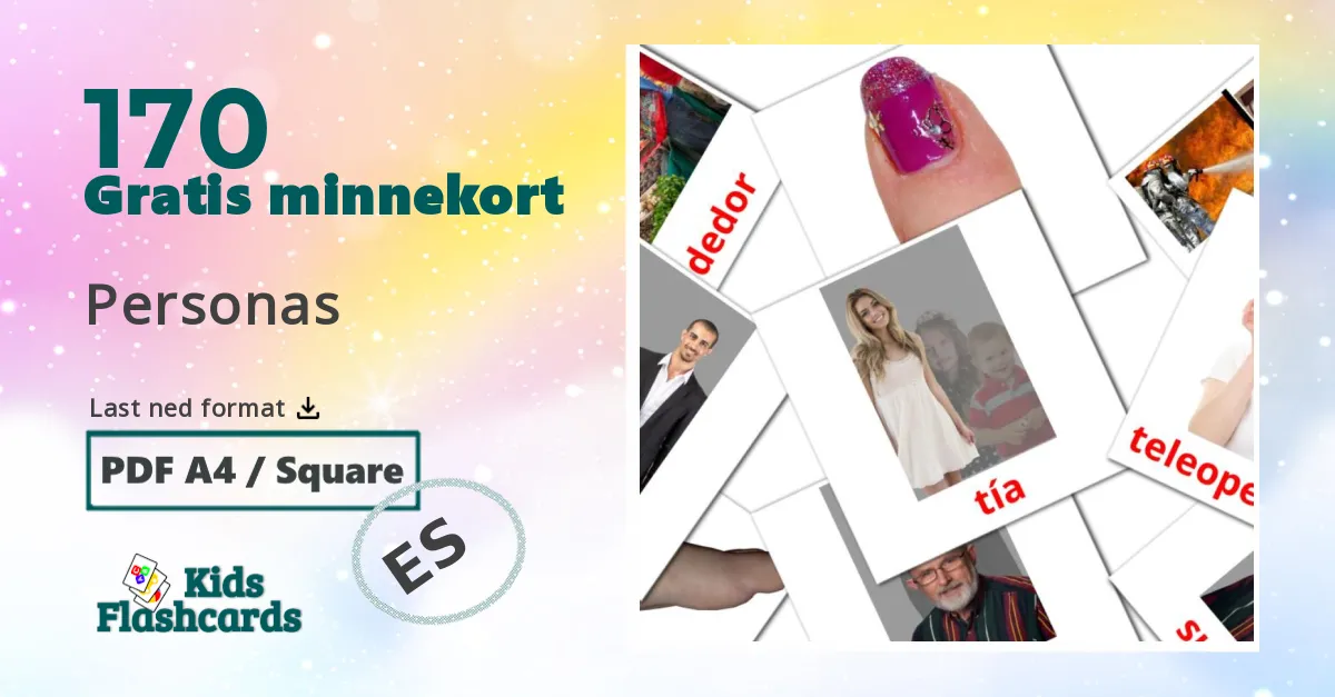 Personas bildekort for barn på spansk