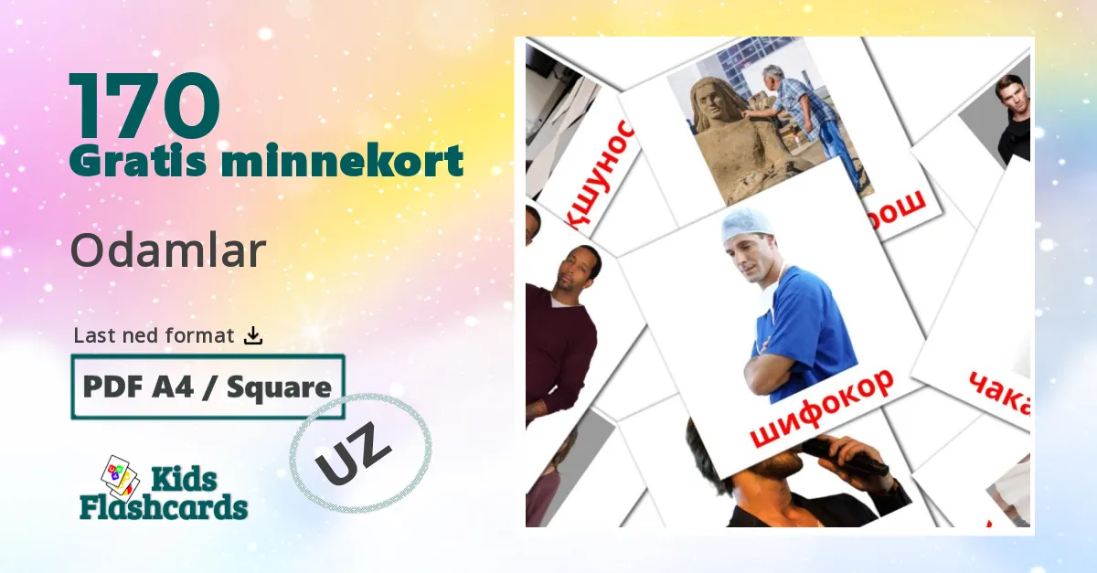 Odamlar bildekort for barn på uzbek
