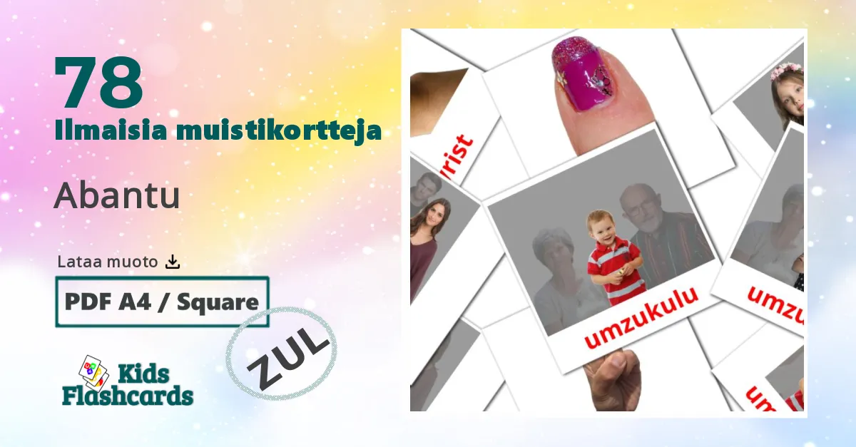 Abantu – lasten kuvakortit zuluksi sanastoon