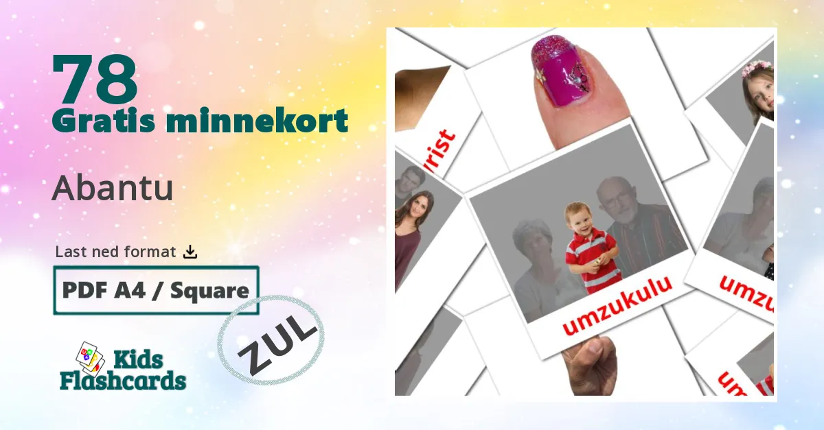 Abantu bildekort for barn på zulu