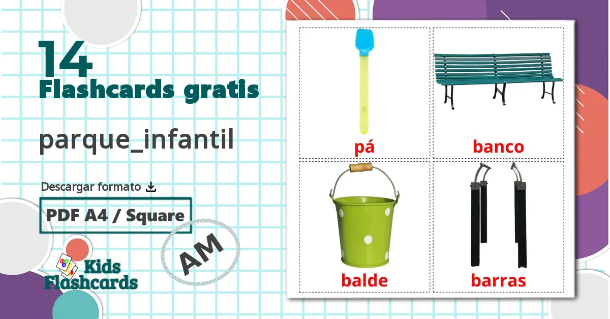 14 tarjetas didacticas de Parque infantil