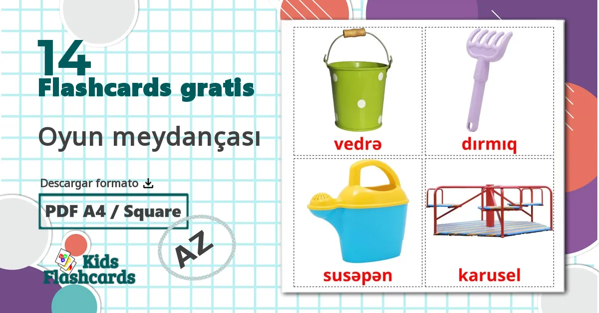 Parque infantil - tarjetas de vocabulario en azerbaiyano