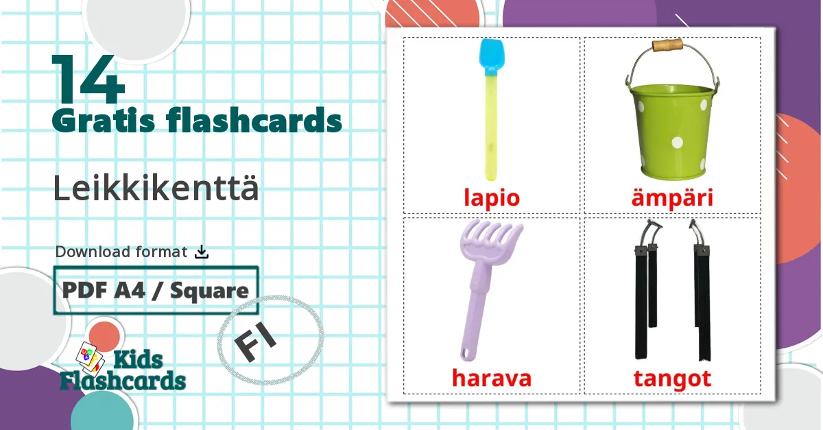 14 Leikkikenttä billedkort for børn