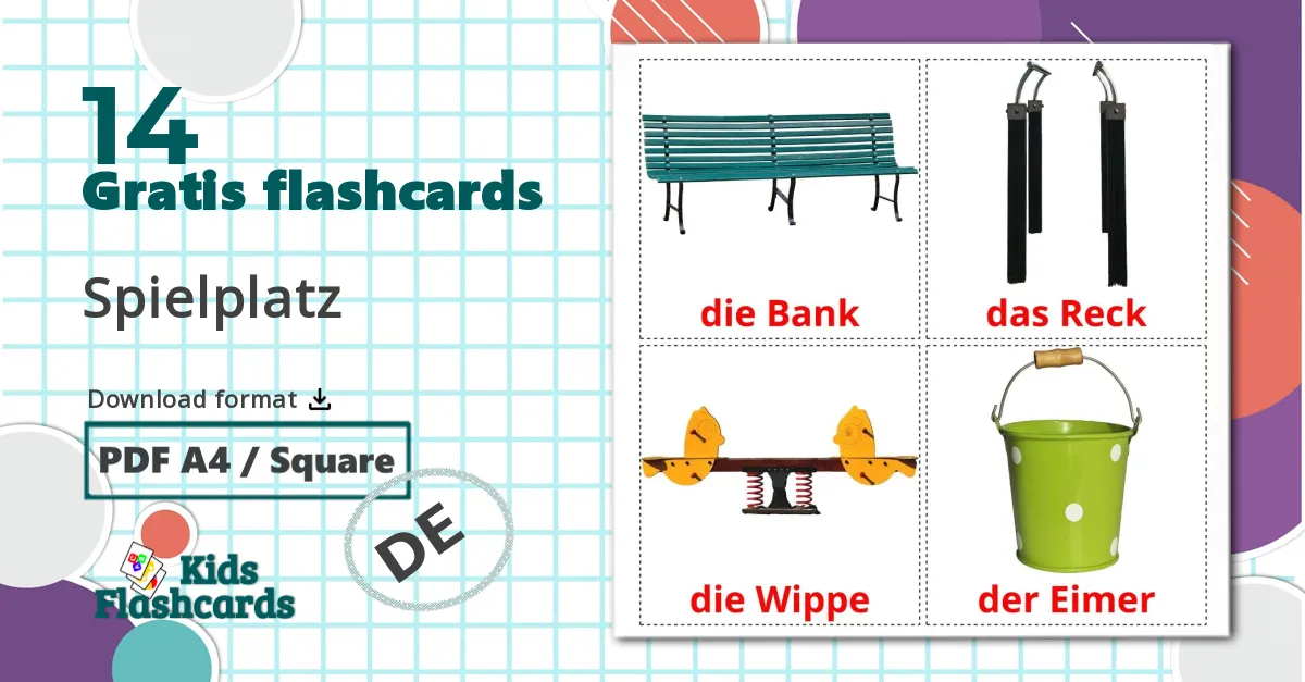 14 Spielplatz billedkort for børn
