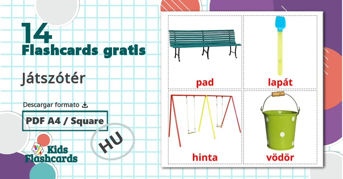 14 tarjetas didacticas de Játszótér