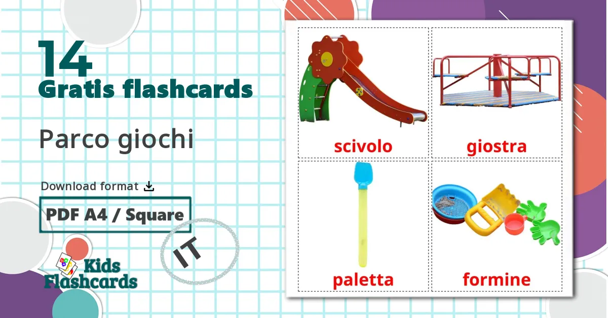 14 Parco giochi billedkort for børn