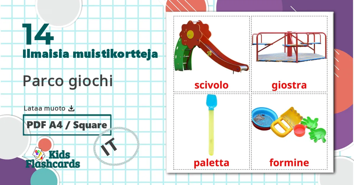 14 Parco giochi lasten kuvakortit