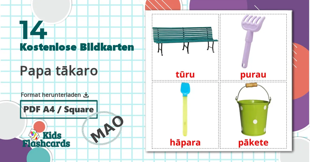 14 Bildkarten für Papa tākaro