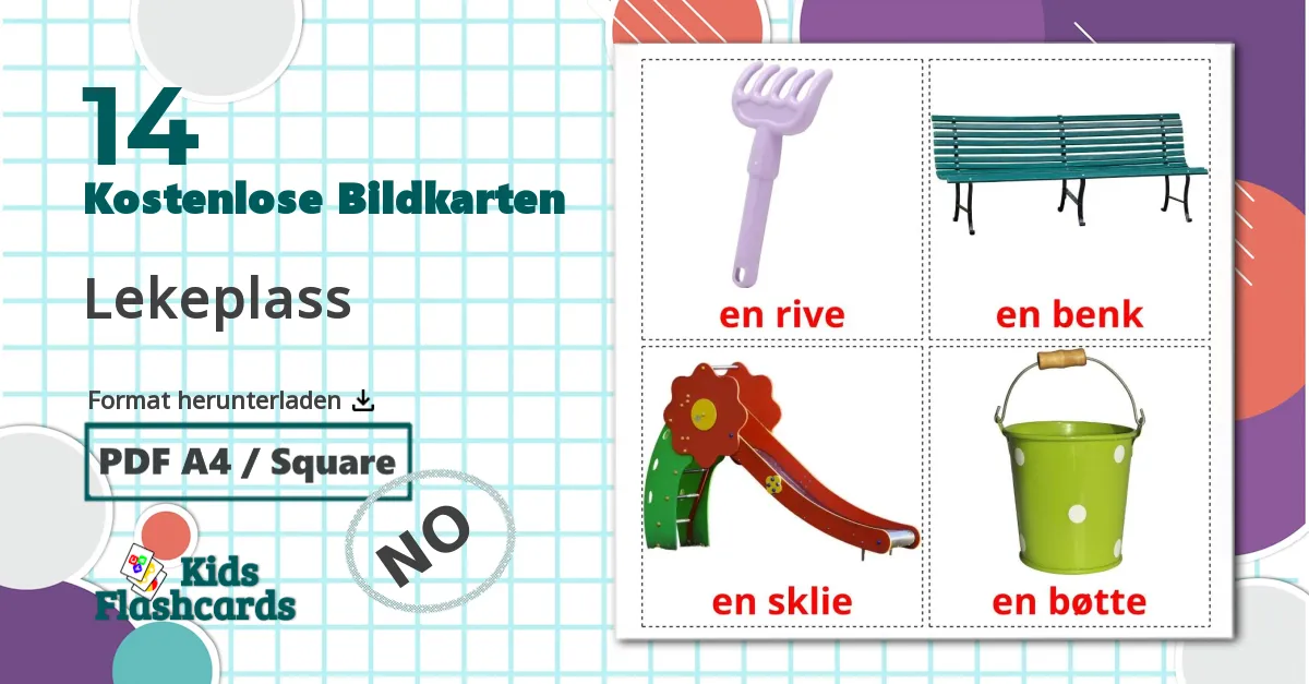 14 Bildkarten für Lekeplass