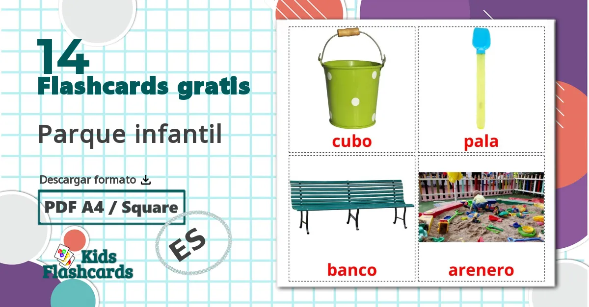 14 tarjetas didacticas de Parque infantil