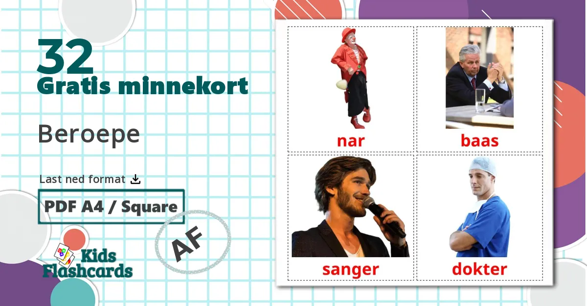 Yrker - Ordforrådskort for afrikaans