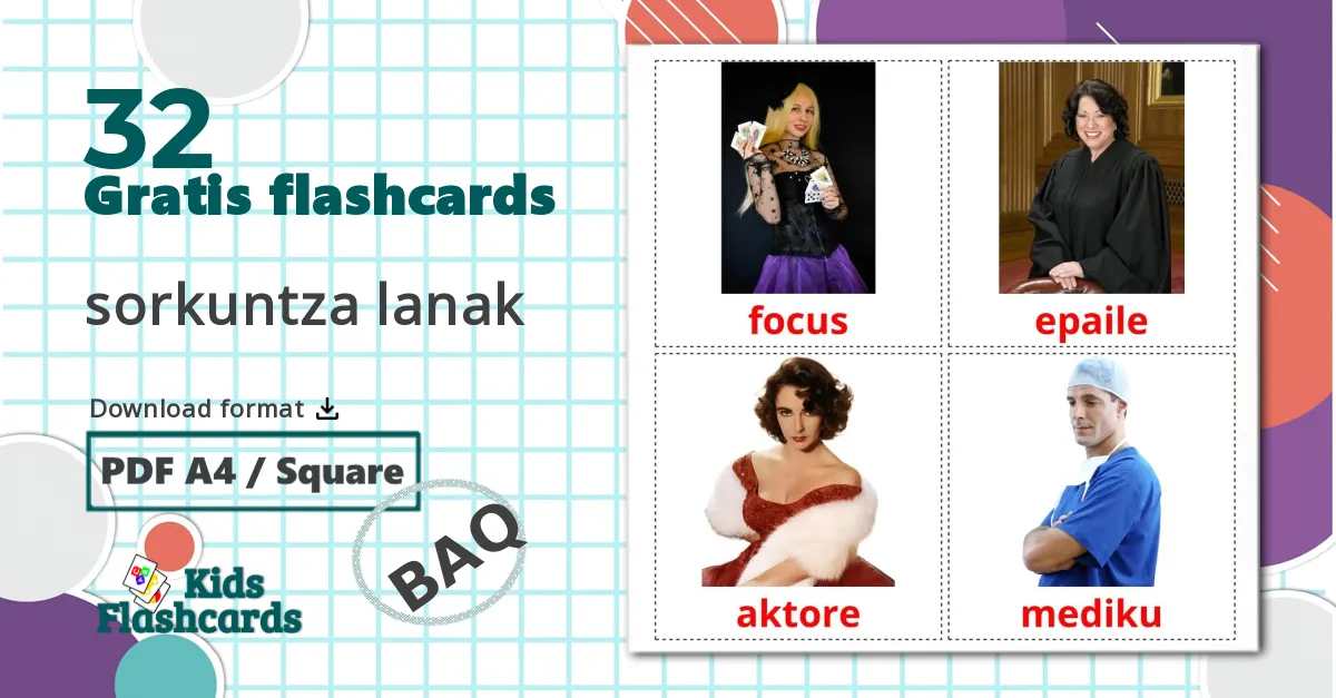 32 sorkuntza lanak billedkort for børn