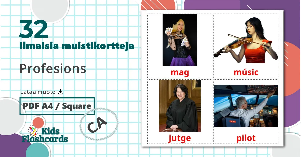 32 Ammatit lasten kuvakortit