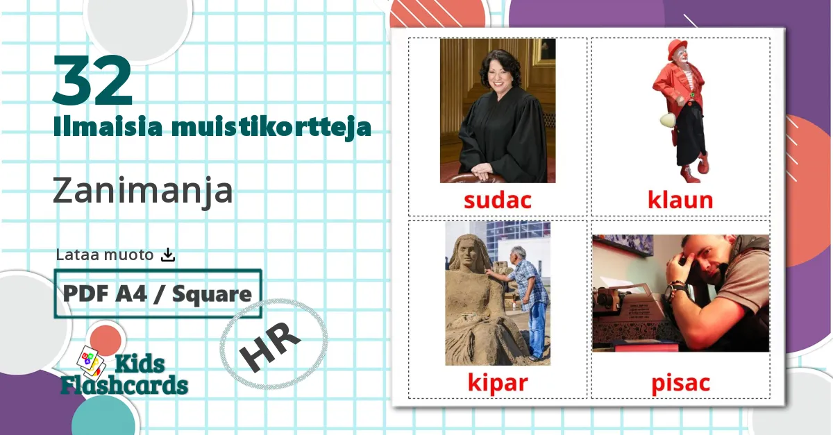 32 Zanimanja lasten kuvakortit