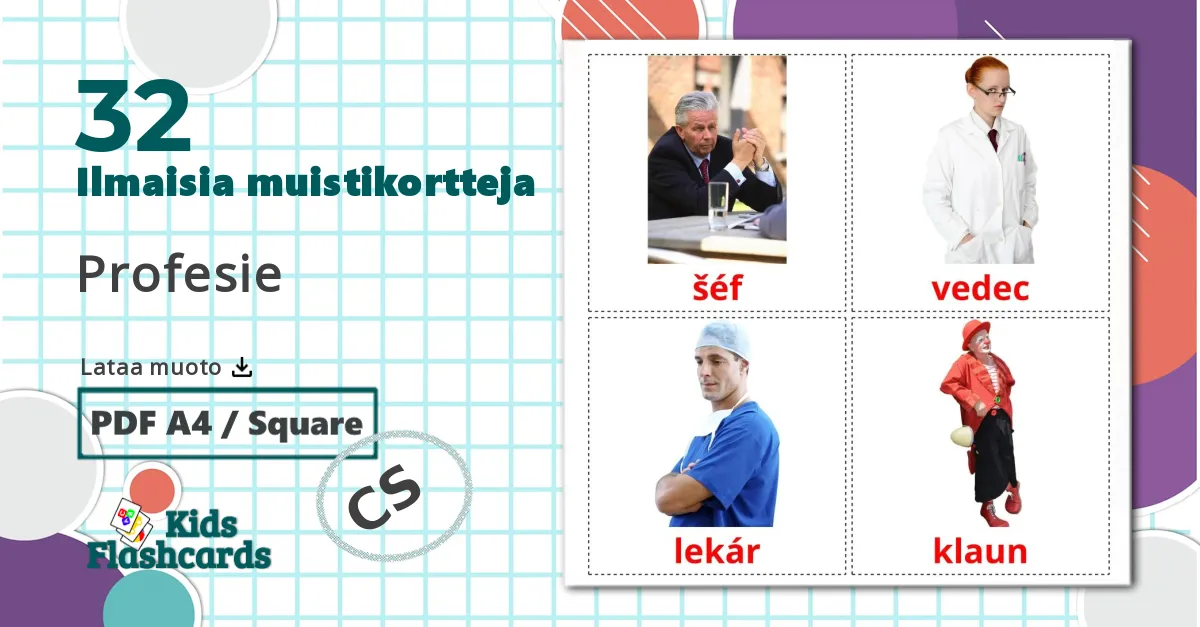 32 Profesie lasten kuvakortit